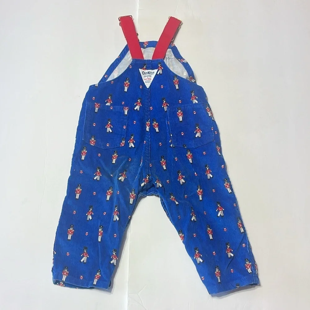 Vintage Oshkosh B’Gosh - blue corduroy overalls with toy soldiers - 24 months